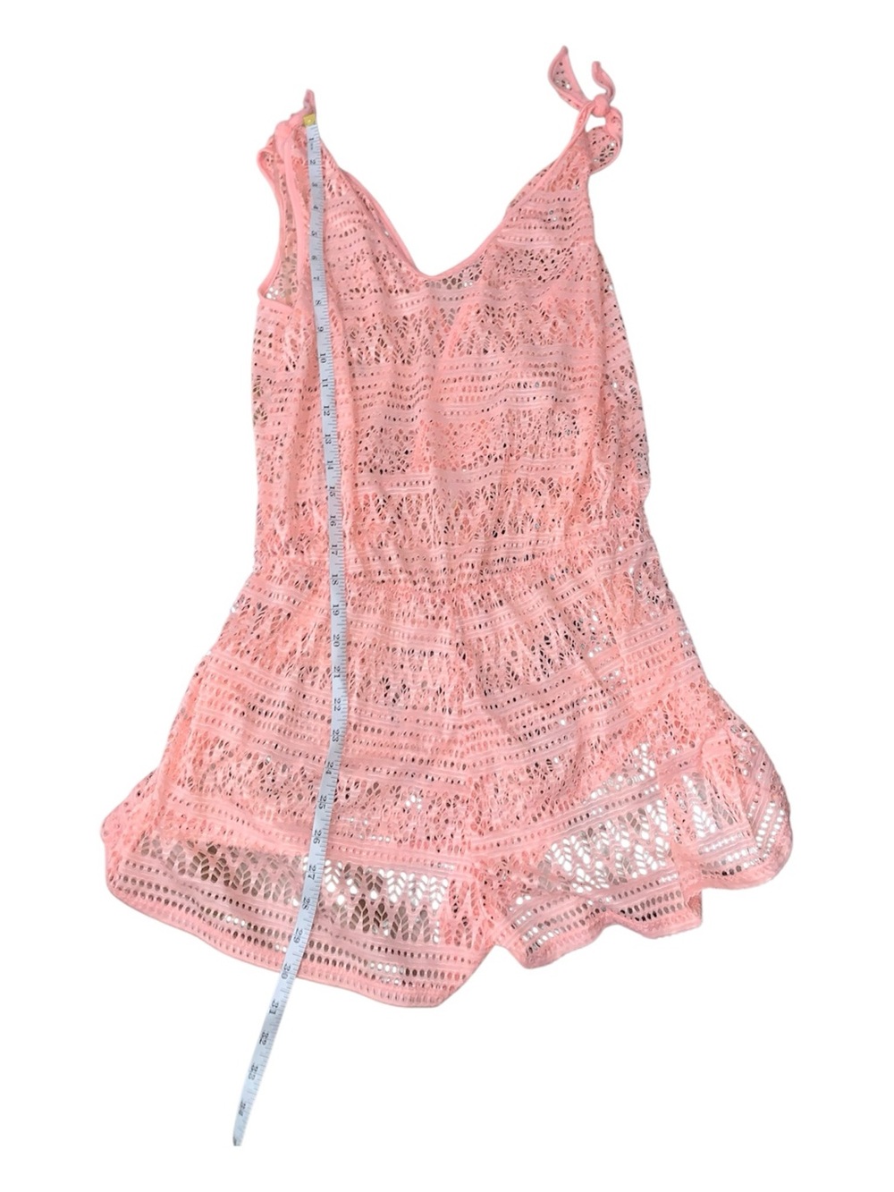 No Boundaries Womens Juniors 11-13 Crochet Cover up Romper Coral